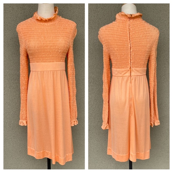 I.MAGNIN 1960s smocked mock neck midi dress - Picture 2 of 7